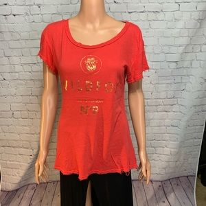 Wild fox size extra small xs red and gold casual short sleeve soft top